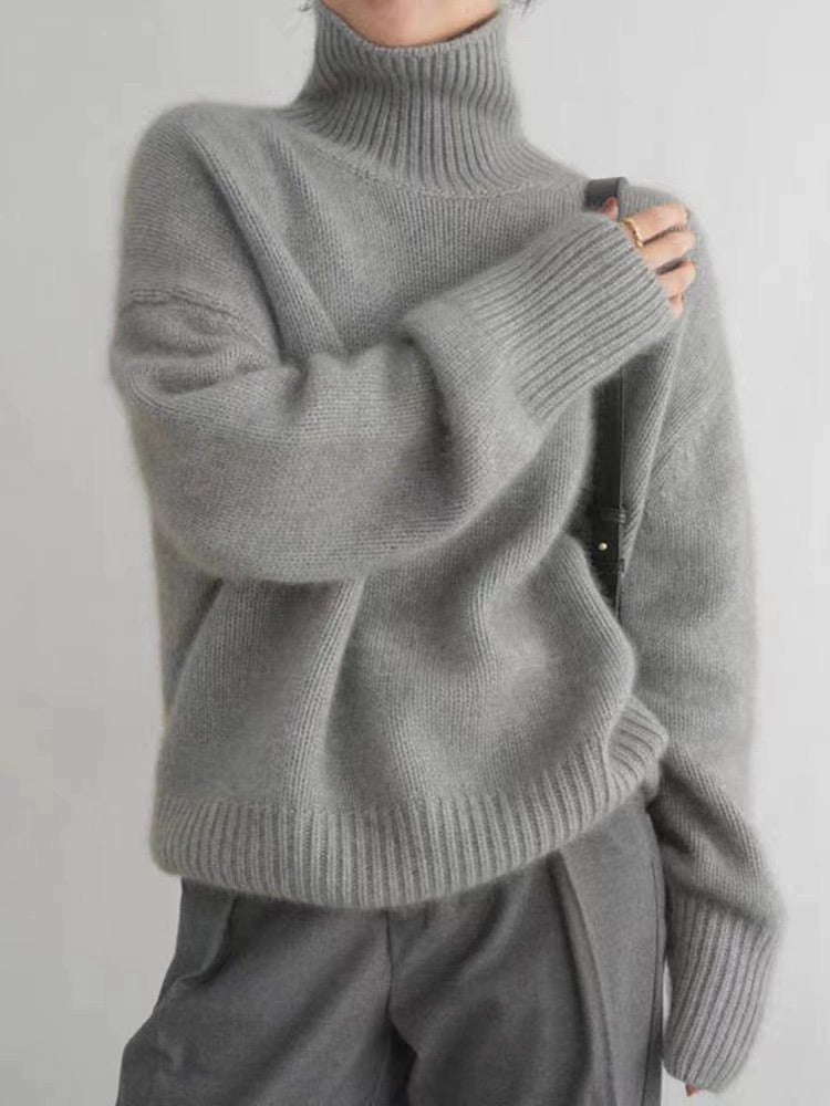 High-neck Women's Loose Versatile Knit Pullover Sweater