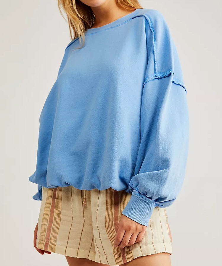 Multicolor Casual Loose-fit Long-sleeve Fringed Pullover Hoodie For Women