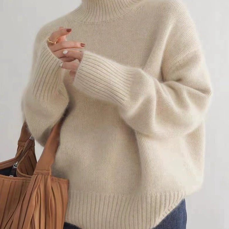 High-neck Women's Loose Versatile Knit Pullover Sweater