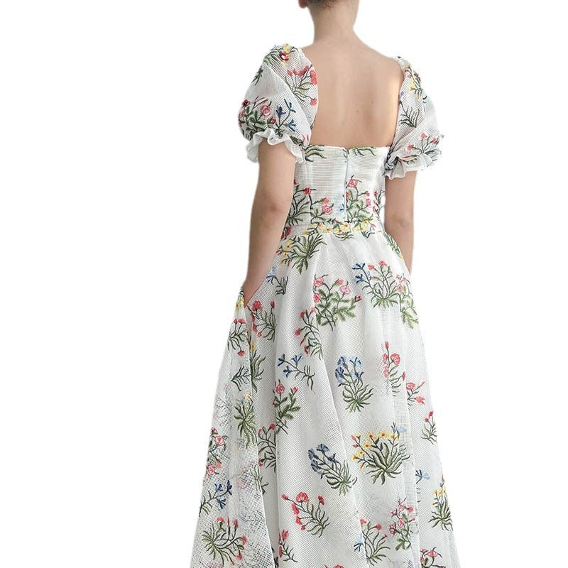 Women's Fitted Waist Backless Embroidered Skirt Two-piece Set