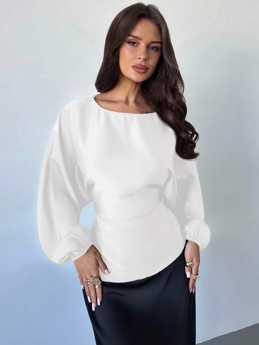 Casual Round Neck Lace-up Waist Shirt For Women