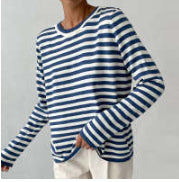 New Knitted Striped Long Sleeved Sweater Versatile Pullover Tops Womens Clothing